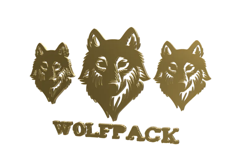 The Wolfpack logo: three wolves in gold